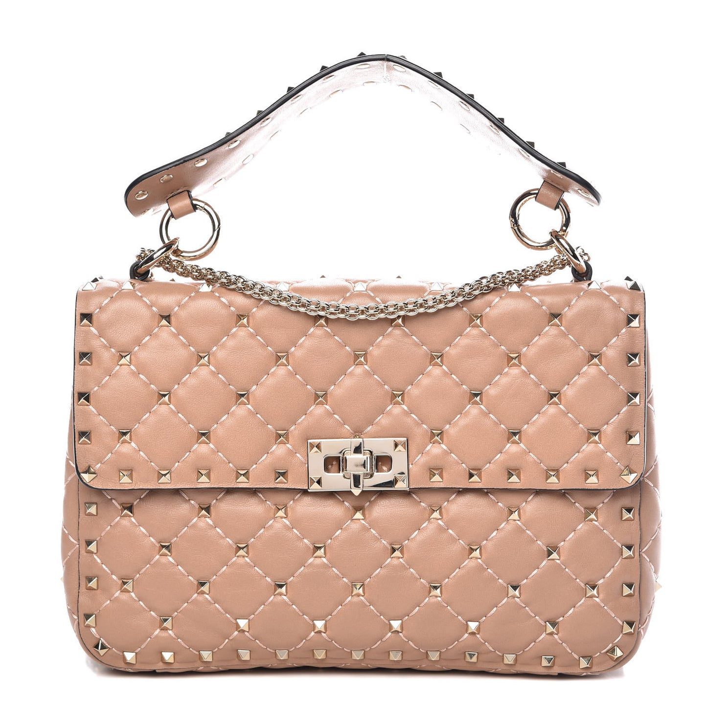 Nappa Medium Rockstud Spike Shoulder Bag Soft Noisette