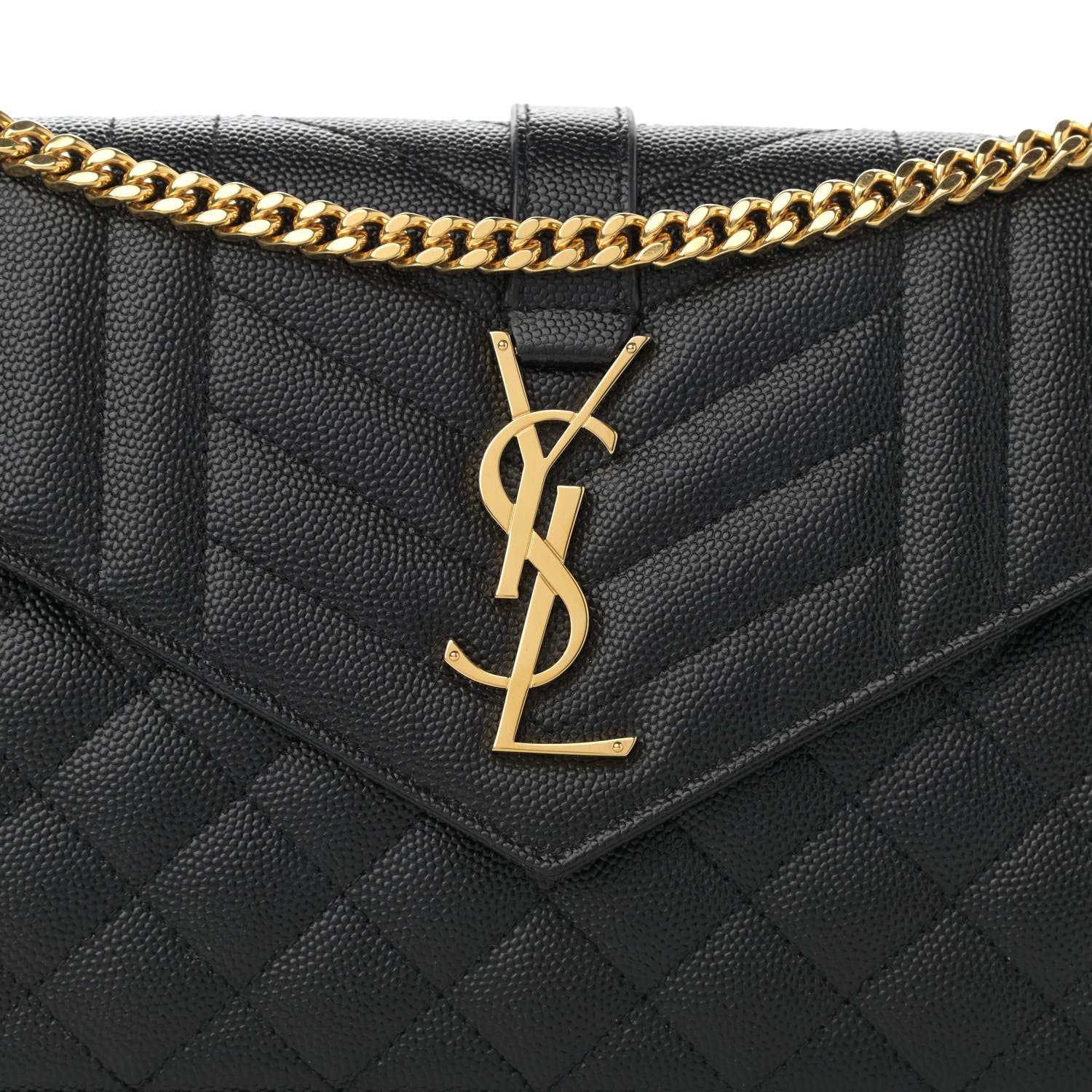 Saint Laurent Grain De Poudre Mixed Matelasse Triquilt Monogram Chain Wallet Black 8 of 11