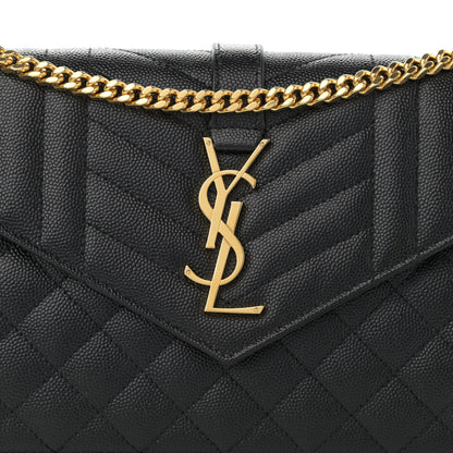Saint Laurent Grain De Poudre Mixed Matelasse Triquilt Monogram Chain Wallet Black 8 of 11