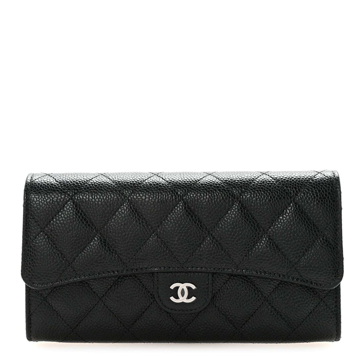Caviar Quilted Large Gusset Flap Wallet Black