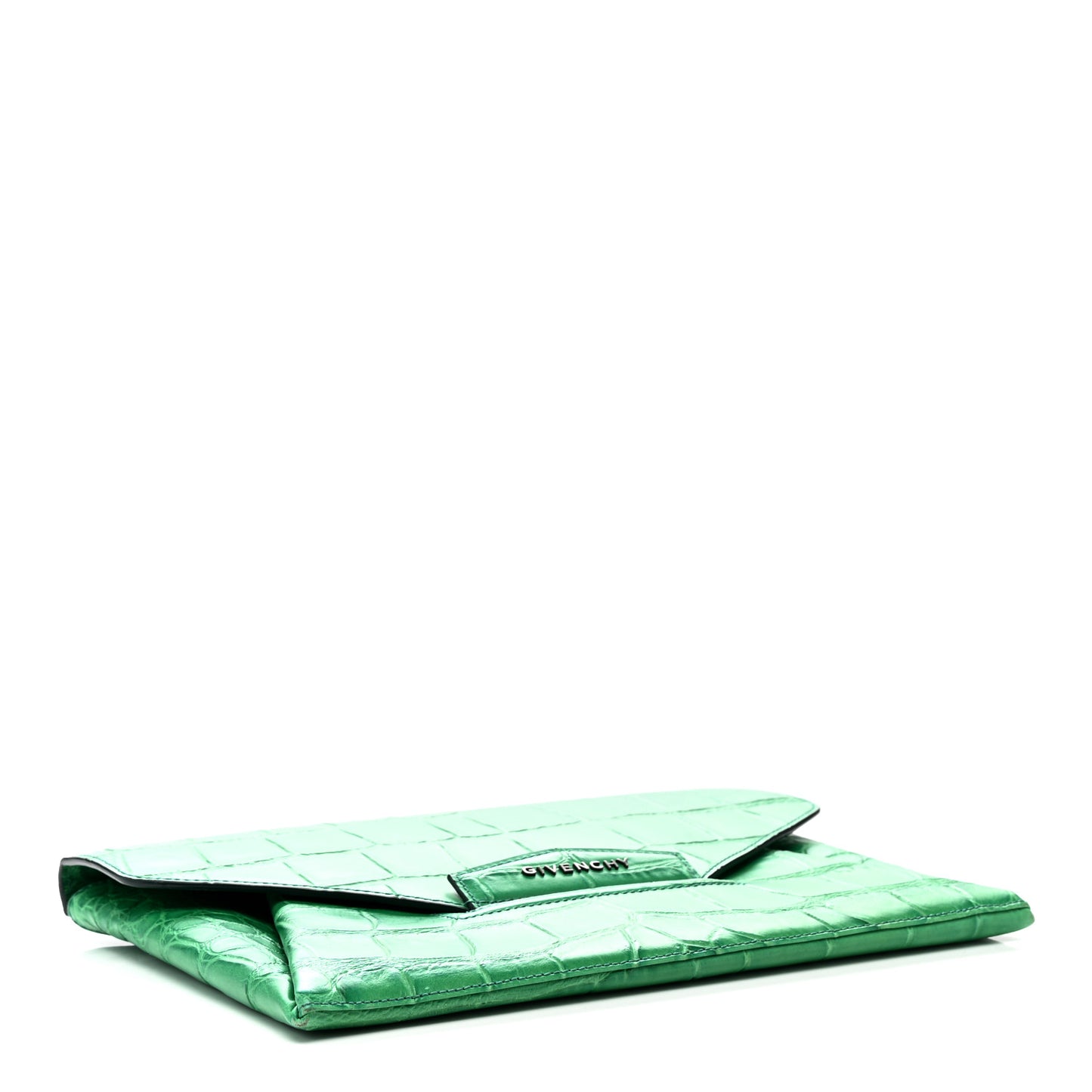Calfskin Crocodile Embossed Medium Antigona Envelope Clutch Emerald