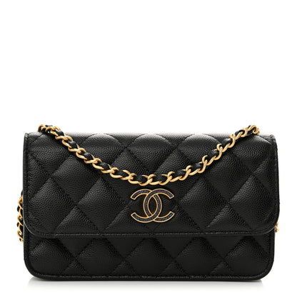 Chanel Caviar Quilted Glitter CC Roller Skate Wallet On Chain WOC Black 1 of 12