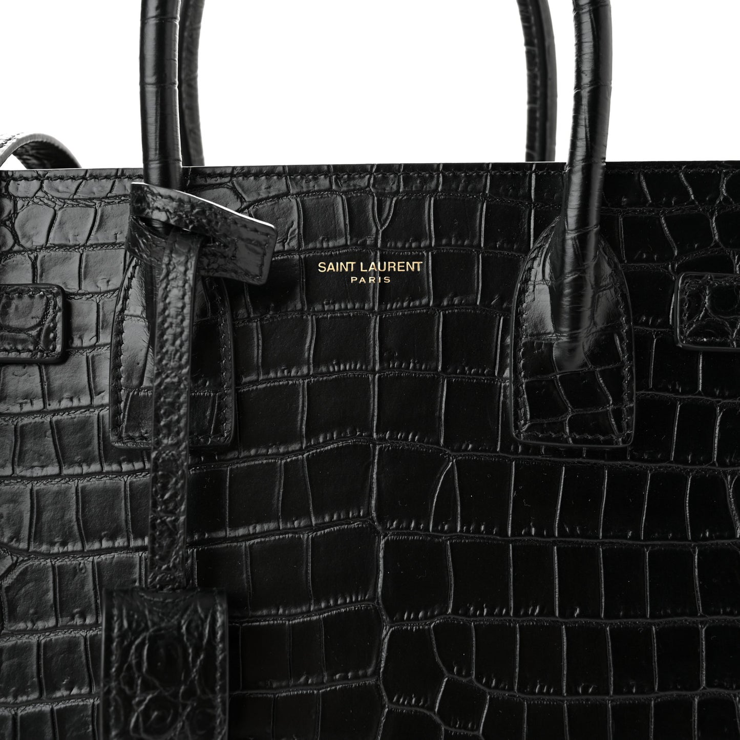 Calfskin Crocodile Embossed Baby Sac De Jour Black