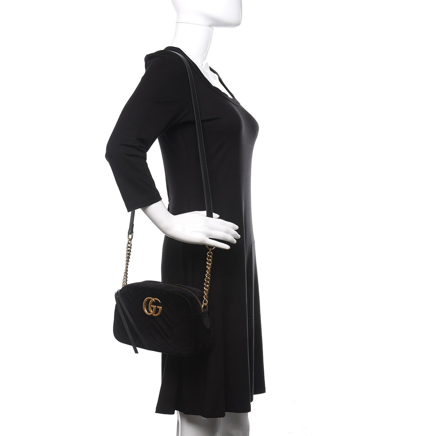 Gucci Velvet Matelasse Small GG Marmont Chain Shoulder Bag Black 2 of 12