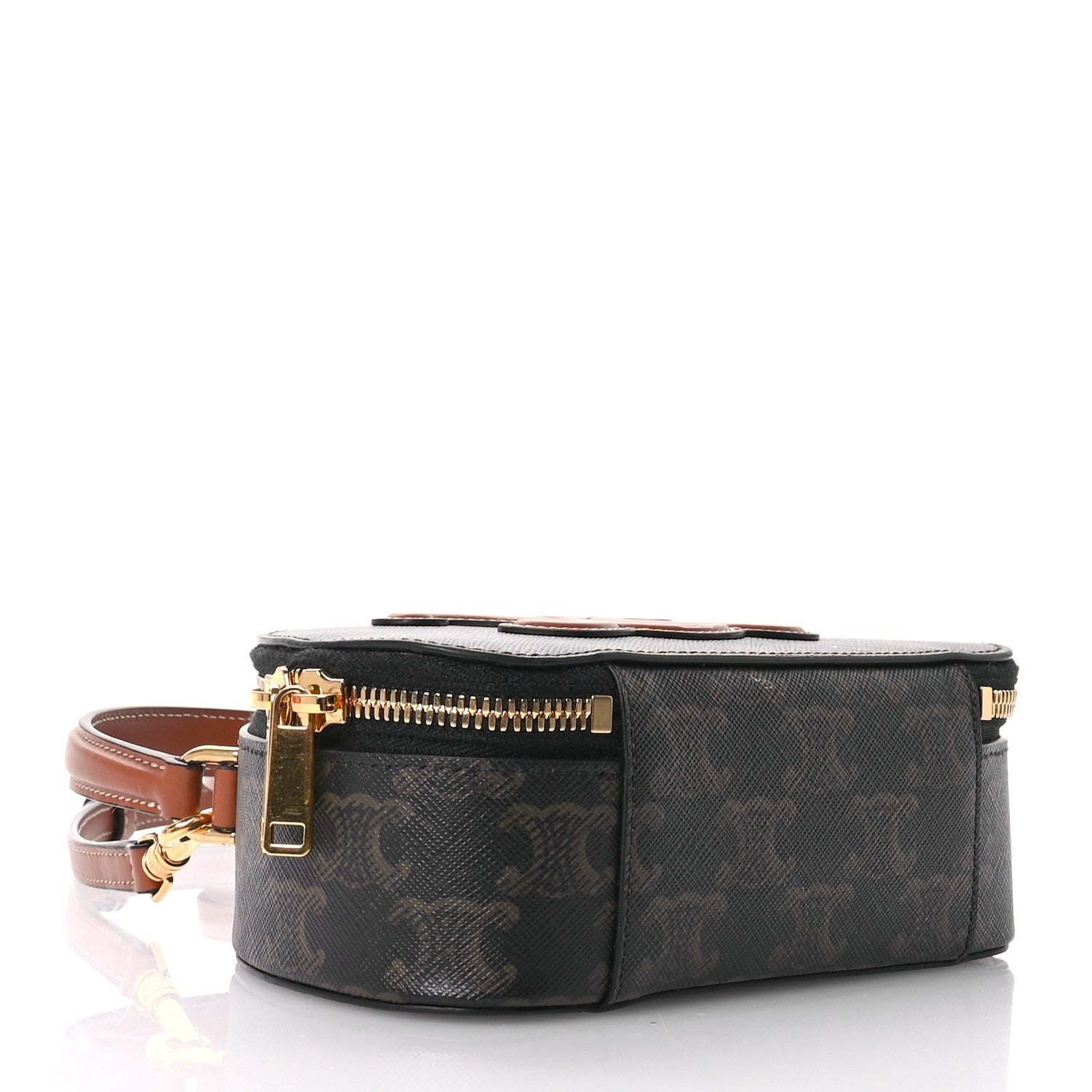 Celine Calfskin Triomphe Canvas Half Moon Case Tan 4 of 11