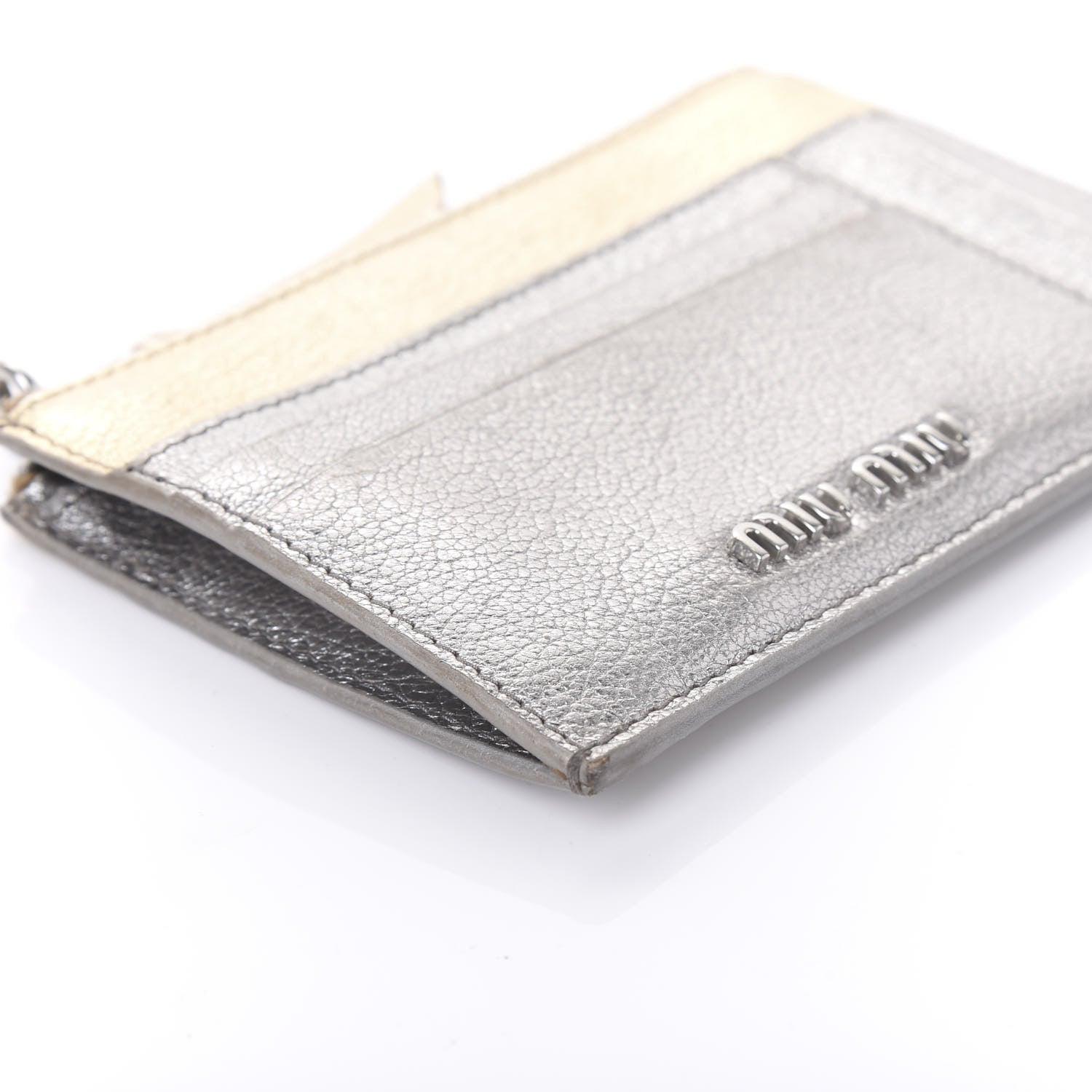 Miu Miu Metallic Madras Colour Zip Card Case Chrome Gold 6 of 10