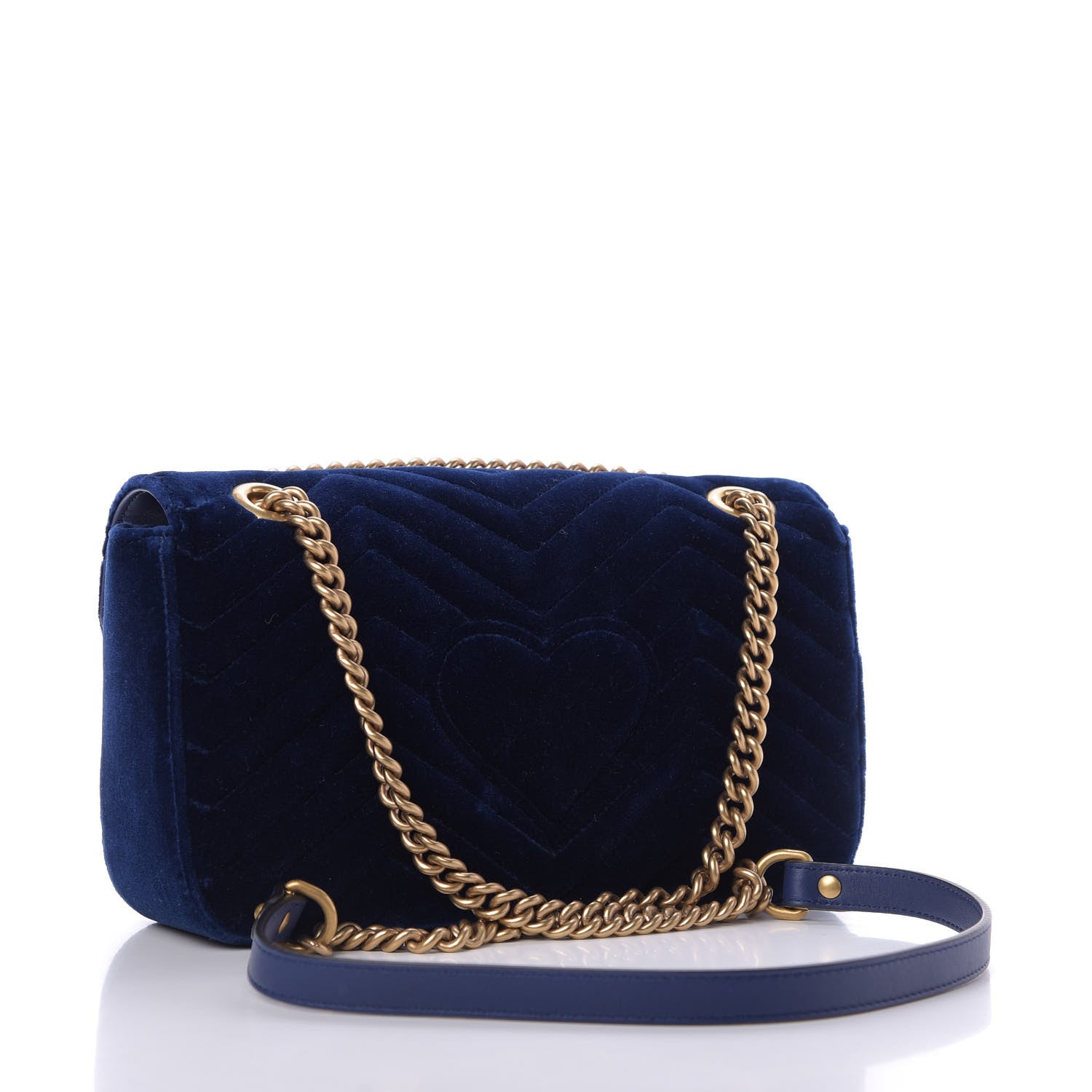 Gucci Velvet Matelasse Deer Embroidered Small GG Marmont Shoulder Bag Cobalt 3 of 10