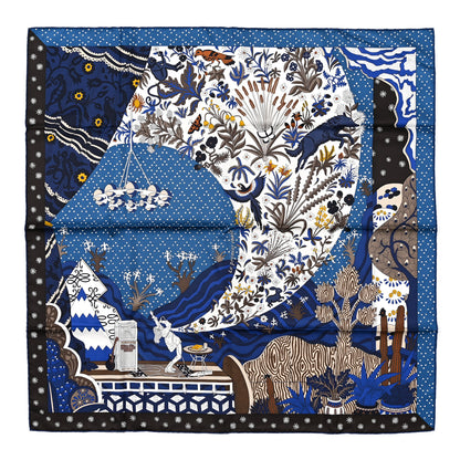 Hermes Silk Twill Le Premier Chant Scarf 90 Bleu Nuit White Ebene 1 of 5