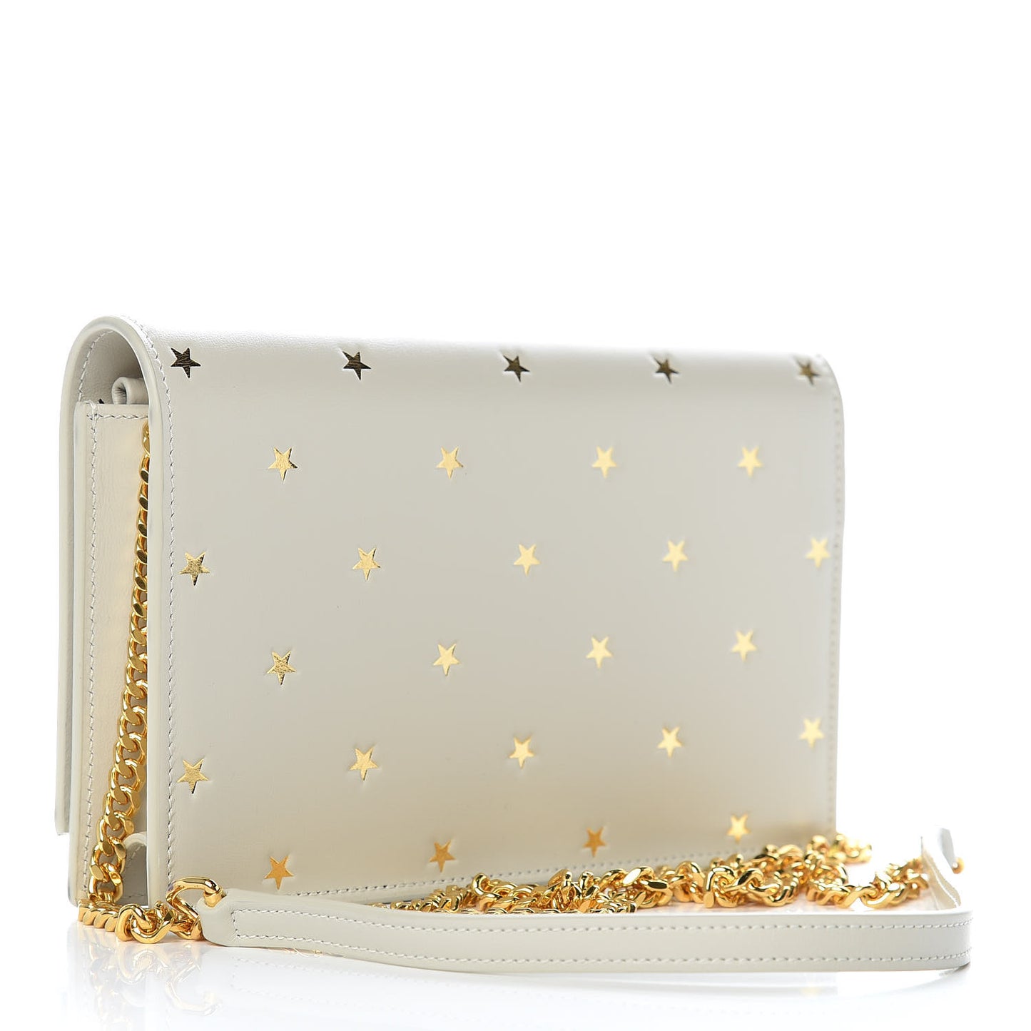 Calfskin Star Print Monogram Kate Tassel Chain Wallet White Gold