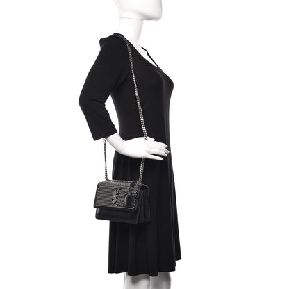 Saint Laurent Calfskin Studded Small Monogram Sunset Black 2 of 12