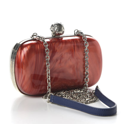 Alexander McQueen Marble Plexiglas Skull Box Chain Clutch Silver White Red 3 of 9