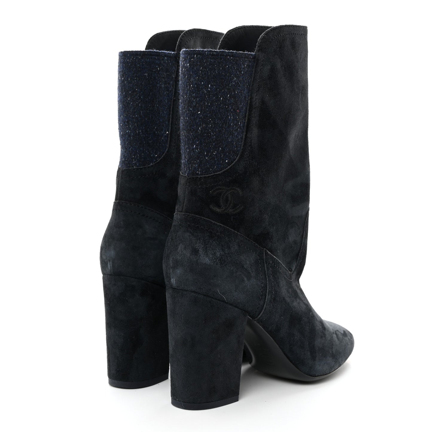 Suede Calfskin Fabric Short Boots 41 Blue