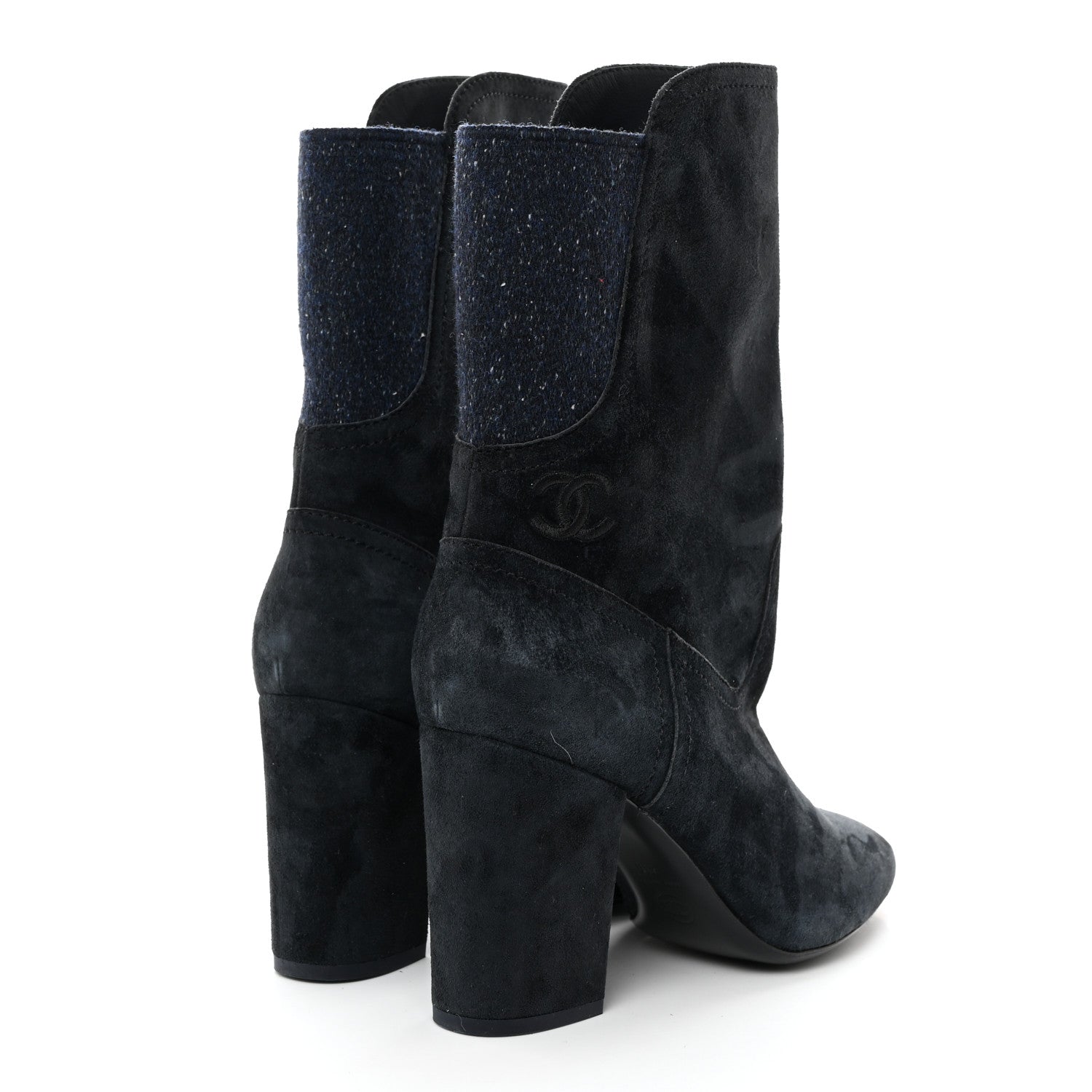 Chanel Suede Calfskin Fabric Short Boots 41 Blue 4 of 8