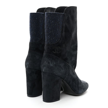 Chanel Suede Calfskin Fabric Short Boots 41 Blue 4 of 8