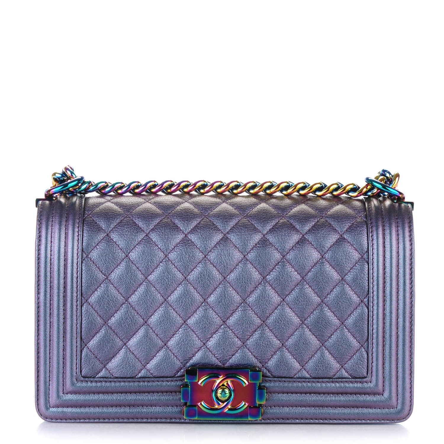 Chanel Iridescent Goatskin Quilted Medium Boy Flap Purple 1 of 8