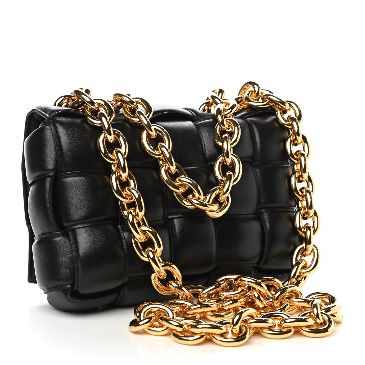 Lambskin Maxi Intreccio Padded Chain Cassette Crossbody Bag Black