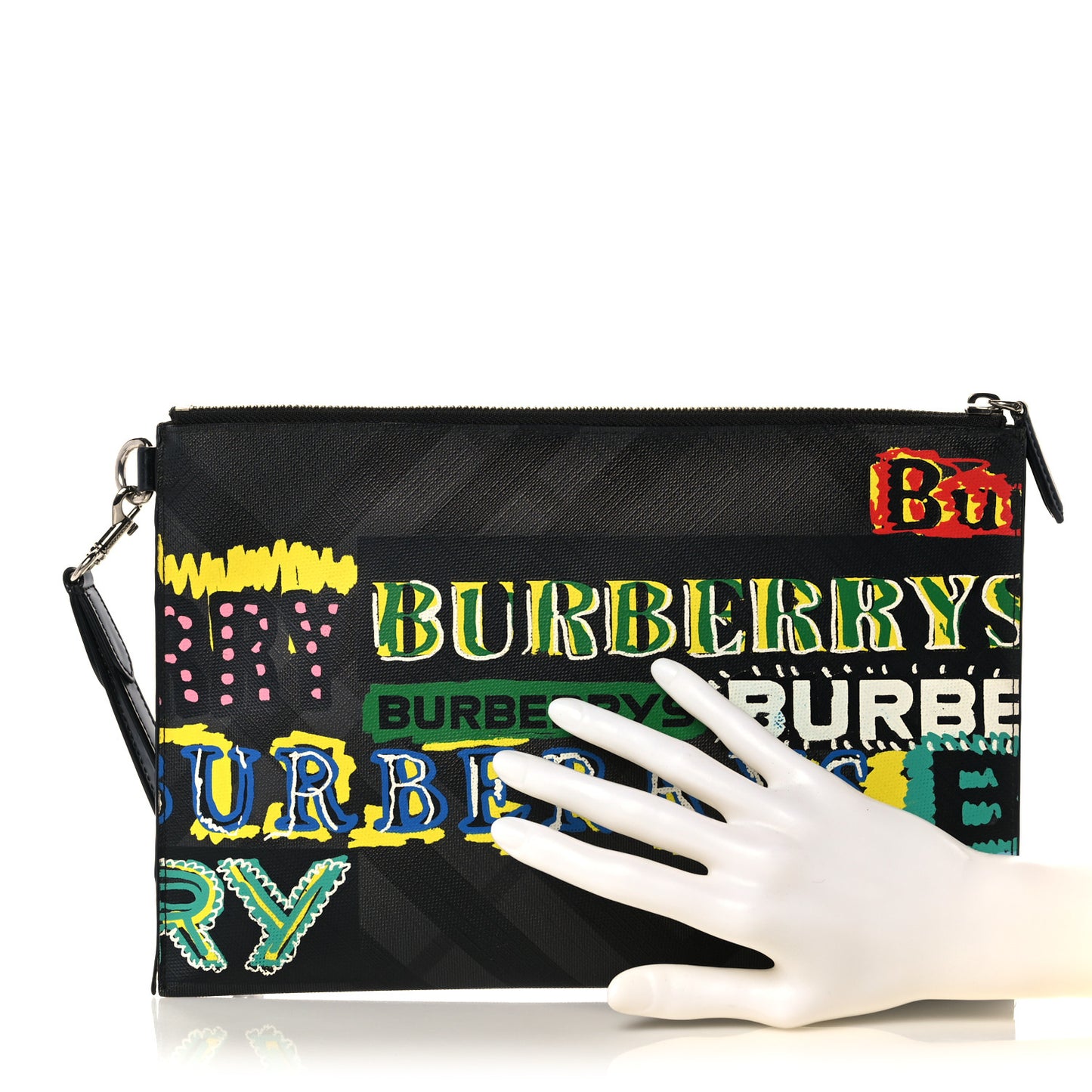 Coated Canvas Graffiti Print Zip Pouch Black