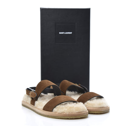 Saint Laurent Suede Shearling Joan Noe Flat Sandals 38 Brown 8 of 8