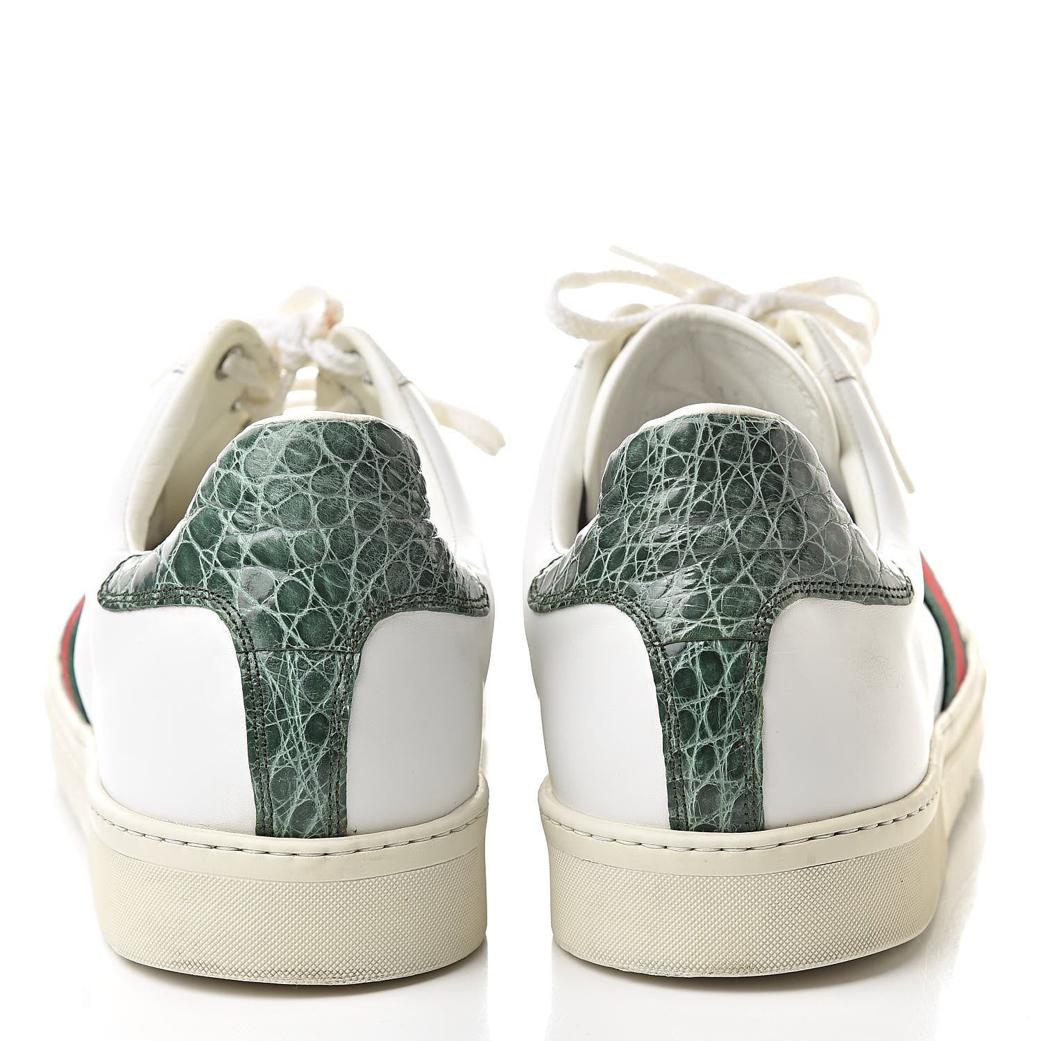 Gucci Calfskin Crocodile Web Mens Ace Sneakers 13 White Green 5 of 13