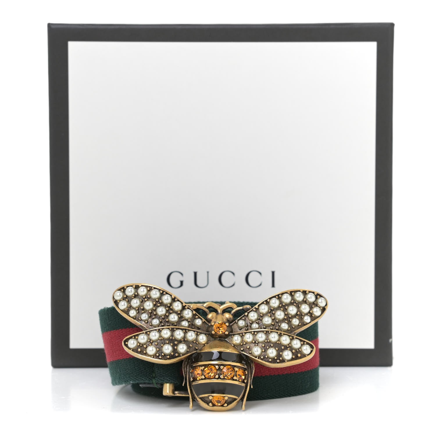 Gucci Web Queen Margaret Bee Belt 80 32 Red Green 6 of 6