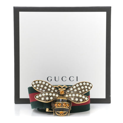 Gucci Web Queen Margaret Bee Belt 80 32 Red Green 6 of 6