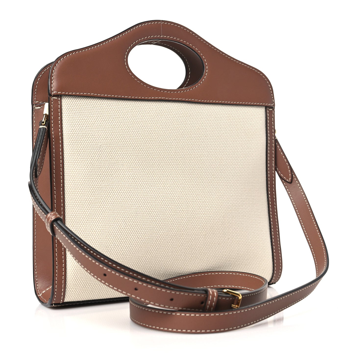 Canvas Smooth Calfskin Two Tone Mini Pocket Bag Natural Malt Brown