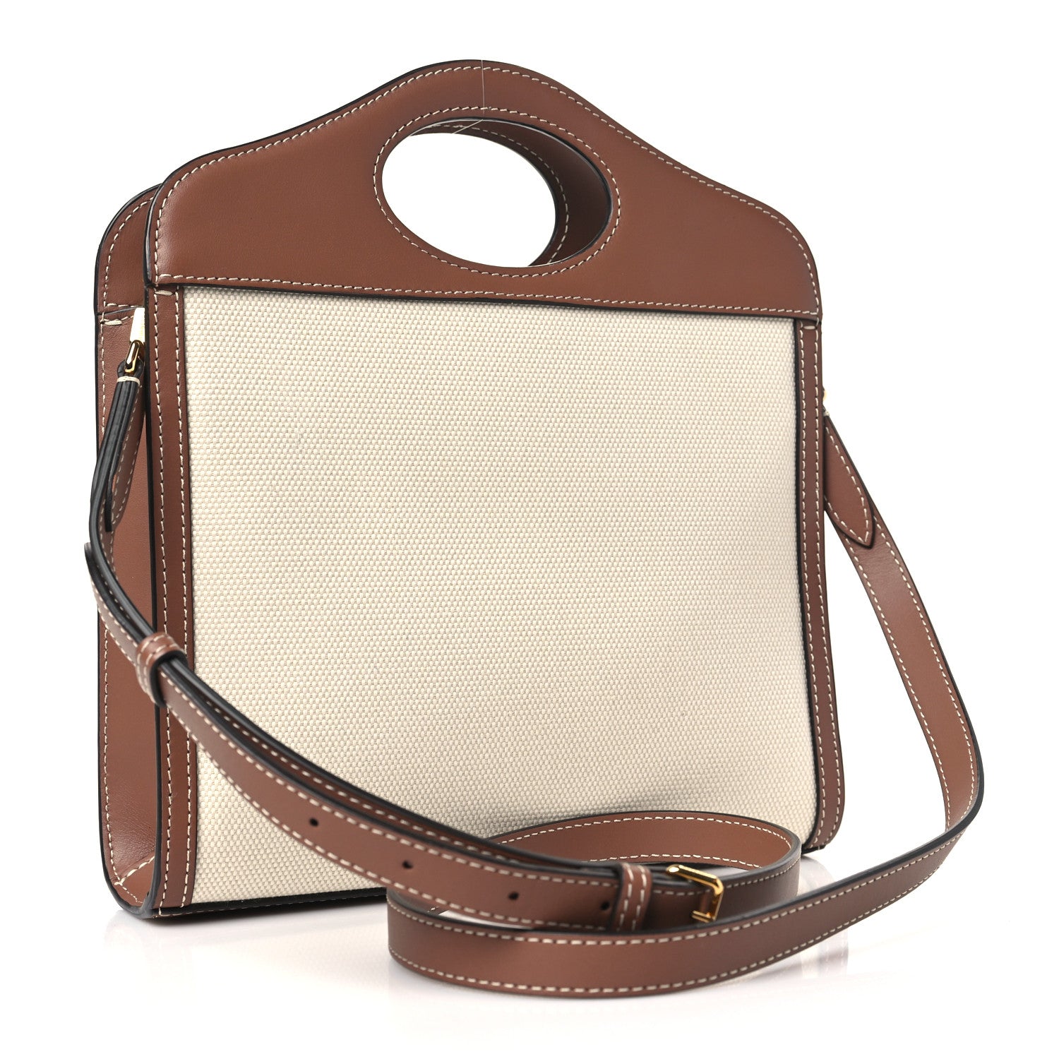 Burberry Canvas Smooth Calfskin Two Tone Mini Pocket Bag Natural Malt Brown 3 of 11