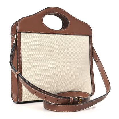 Burberry Canvas Smooth Calfskin Two Tone Mini Pocket Bag Natural Malt Brown 3 of 11