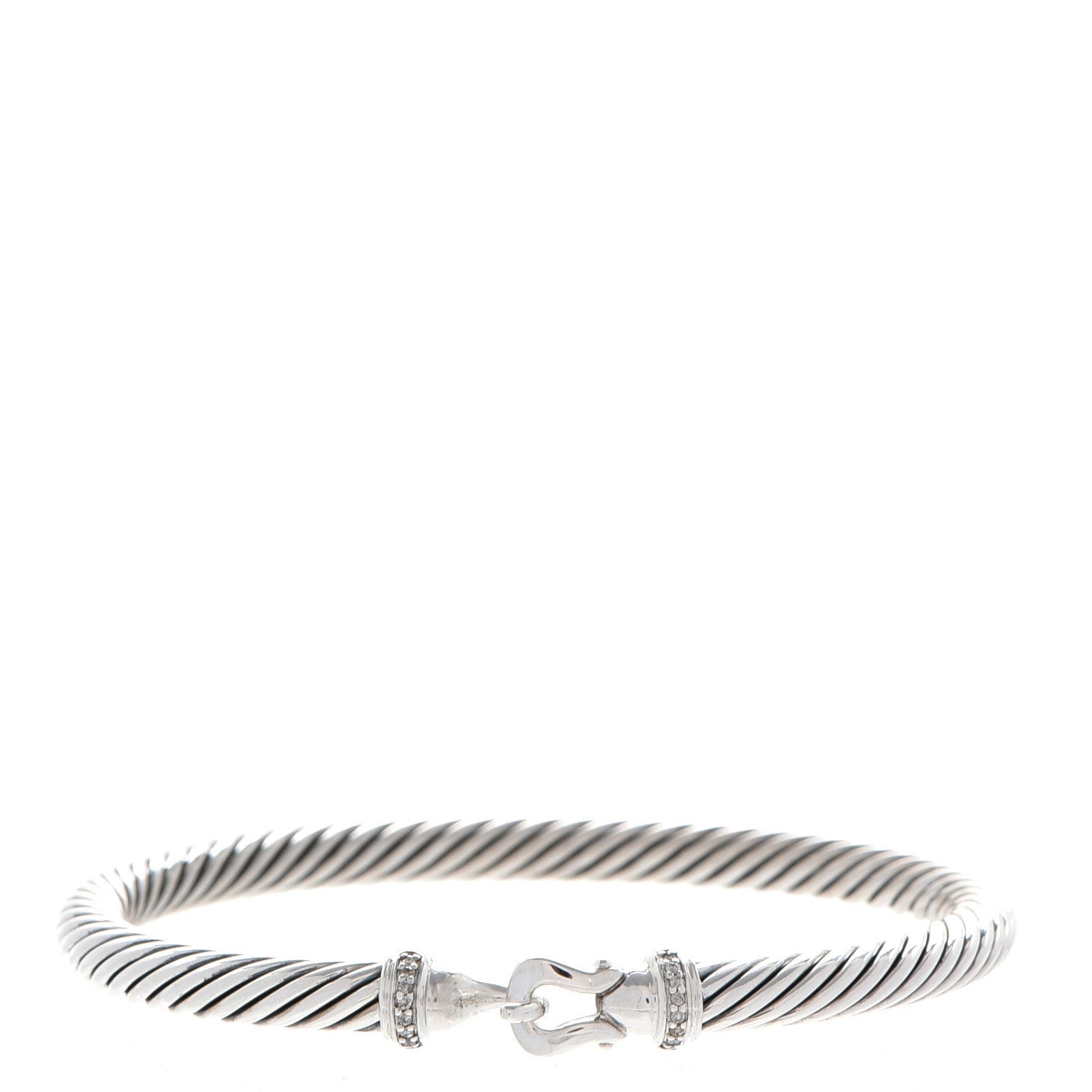 David Yurman Sterling Silver Diamond 5mm Cable Buckle Bracelet 1 of 6