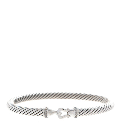 David Yurman Sterling Silver Diamond 5mm Cable Buckle Bracelet 1 of 6