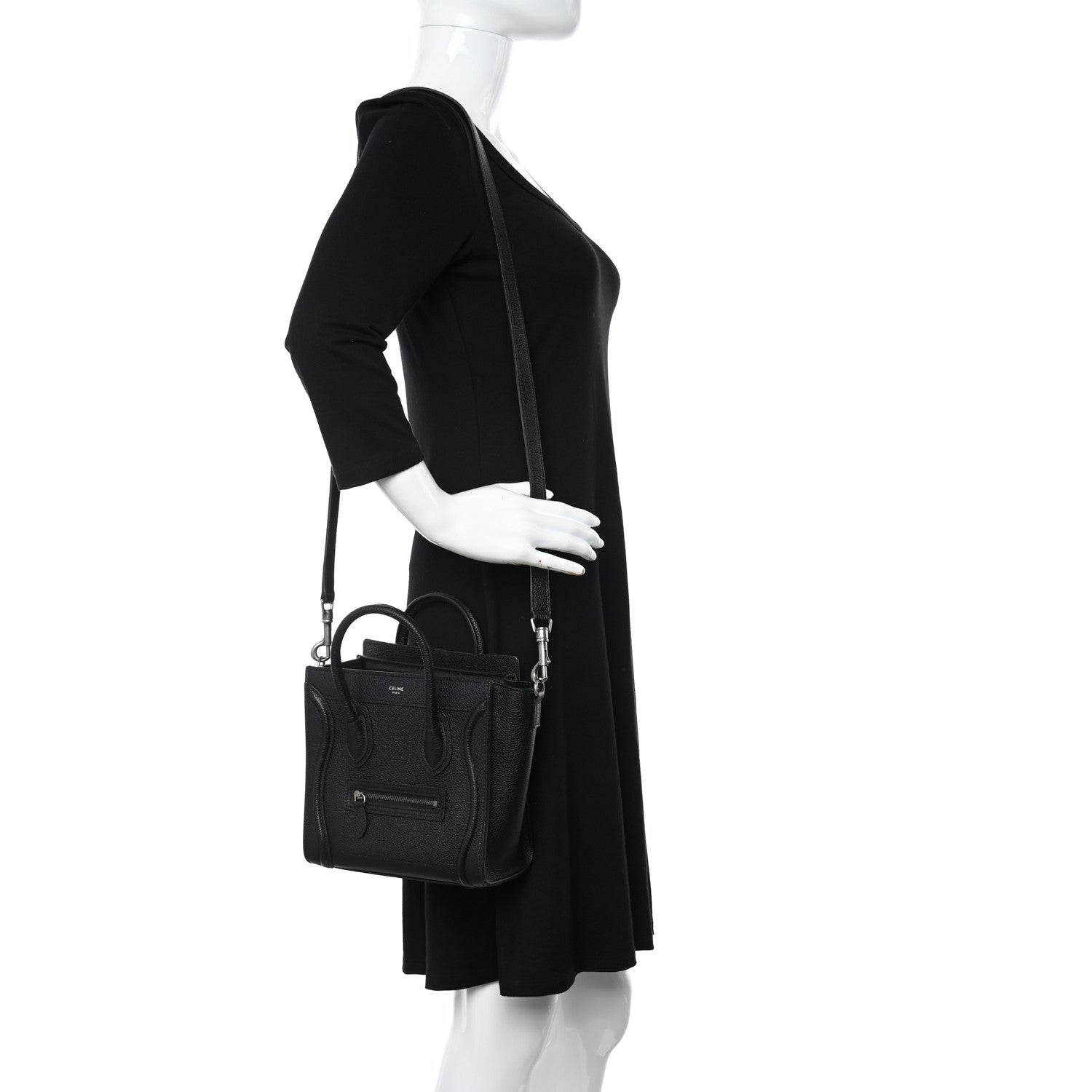 Celine Drummed Calfskin Nano Luggage Black 2 of 10