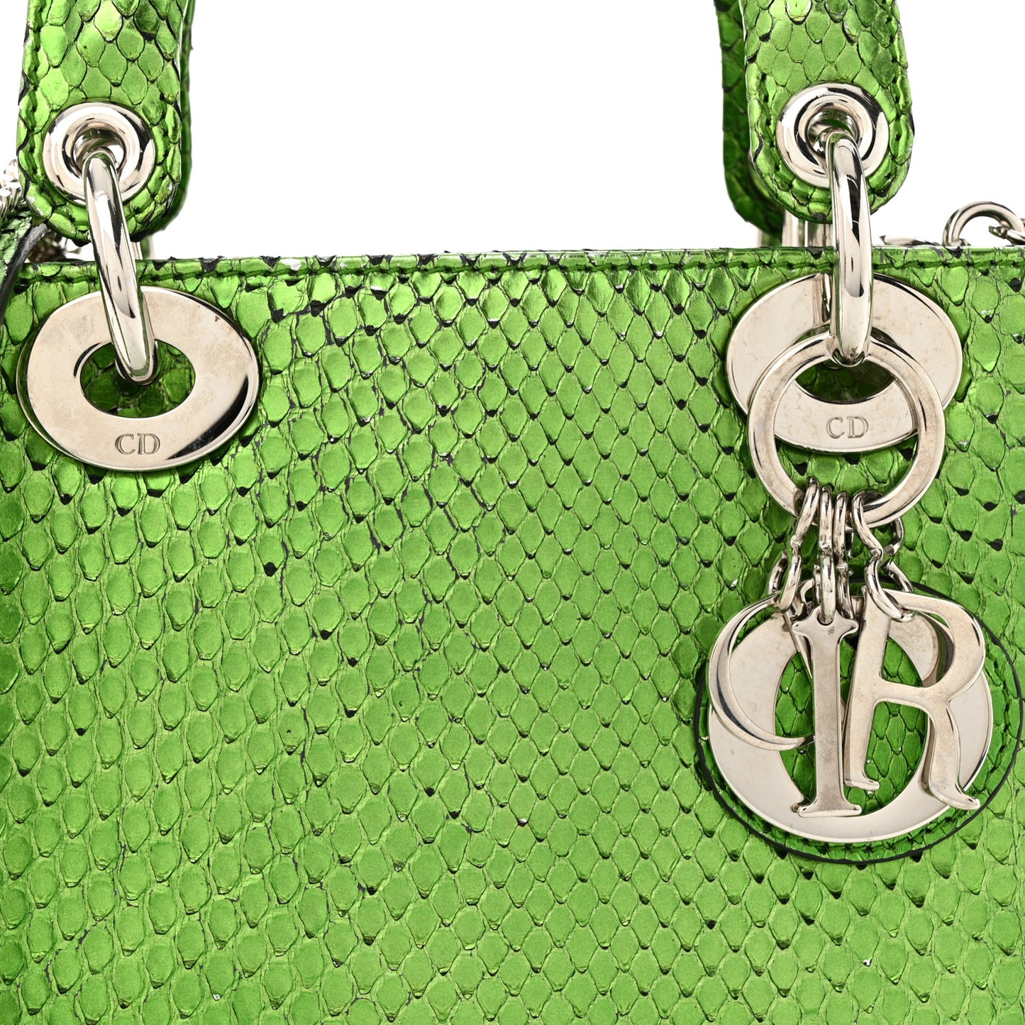Metallic Snakeskin Mini Lady Dior Green