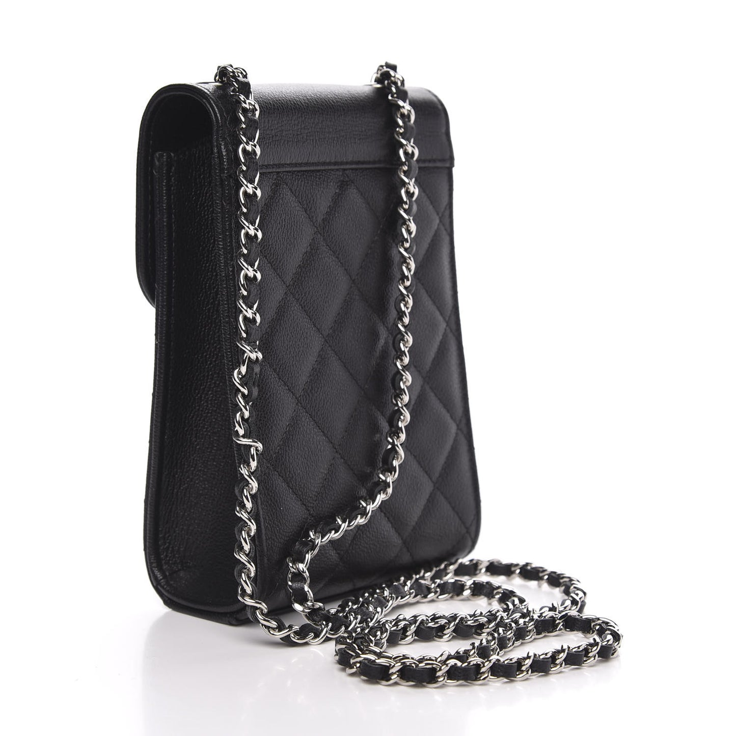 Grained Calfskin Quilted CC Box Clutch With Chain Black