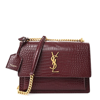 Saint Laurent Calfskin Crocodile Embossed Medium Monogram Sunset Rouge Legion 1 of 11