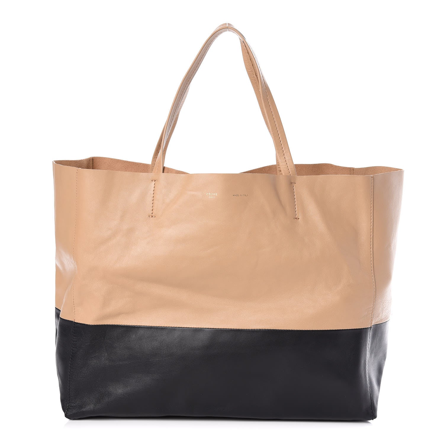 Celine Lambskin Horizontal Bi-Cabas Nude Black 1 of 10