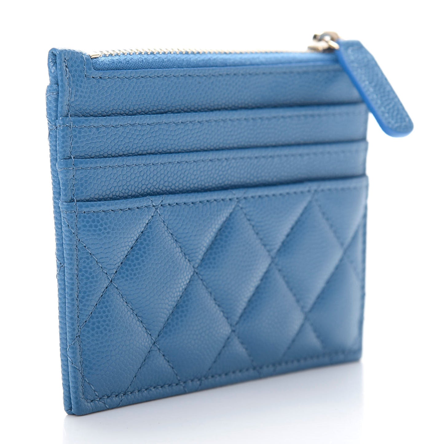 Caviar Quilted CC Zip Card Holder Blue