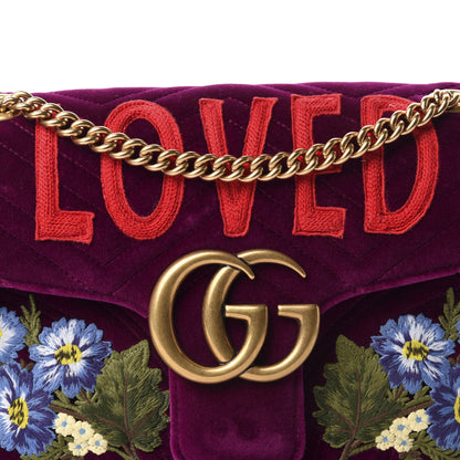 Gucci Velvet Matelasse Loved Embroidered Medium GG Marmont Shoulder Bag Fuchsia Violet Cyclamen 10 of 10