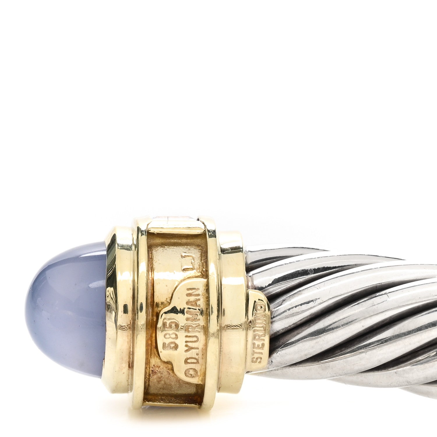 David Yurman Sterling Silver 14K Yellow Gold Chalcedony Iolite 10mm Cable Bracelet 3 of 3