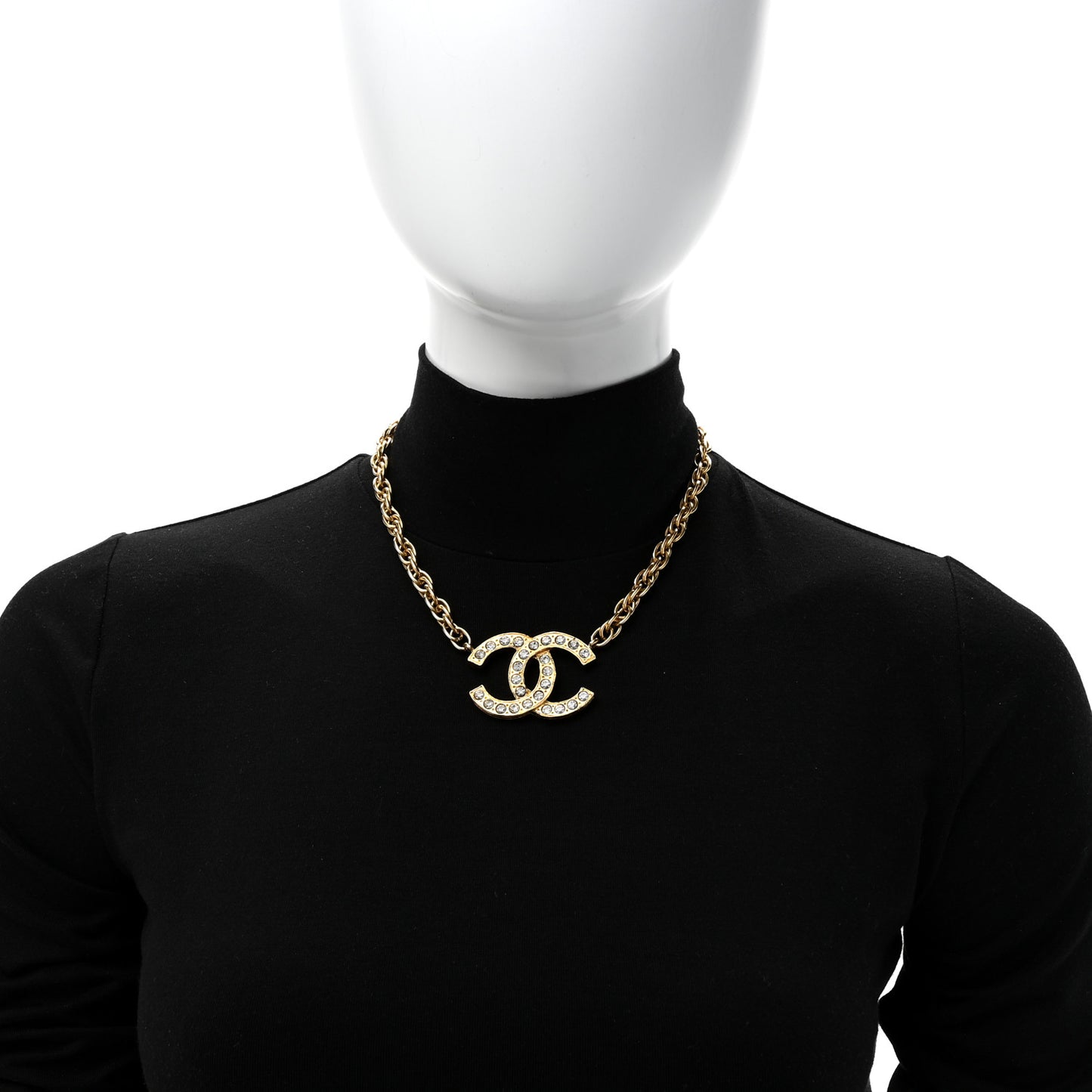 Crystal Chain Link CC Choker Necklace Gold
