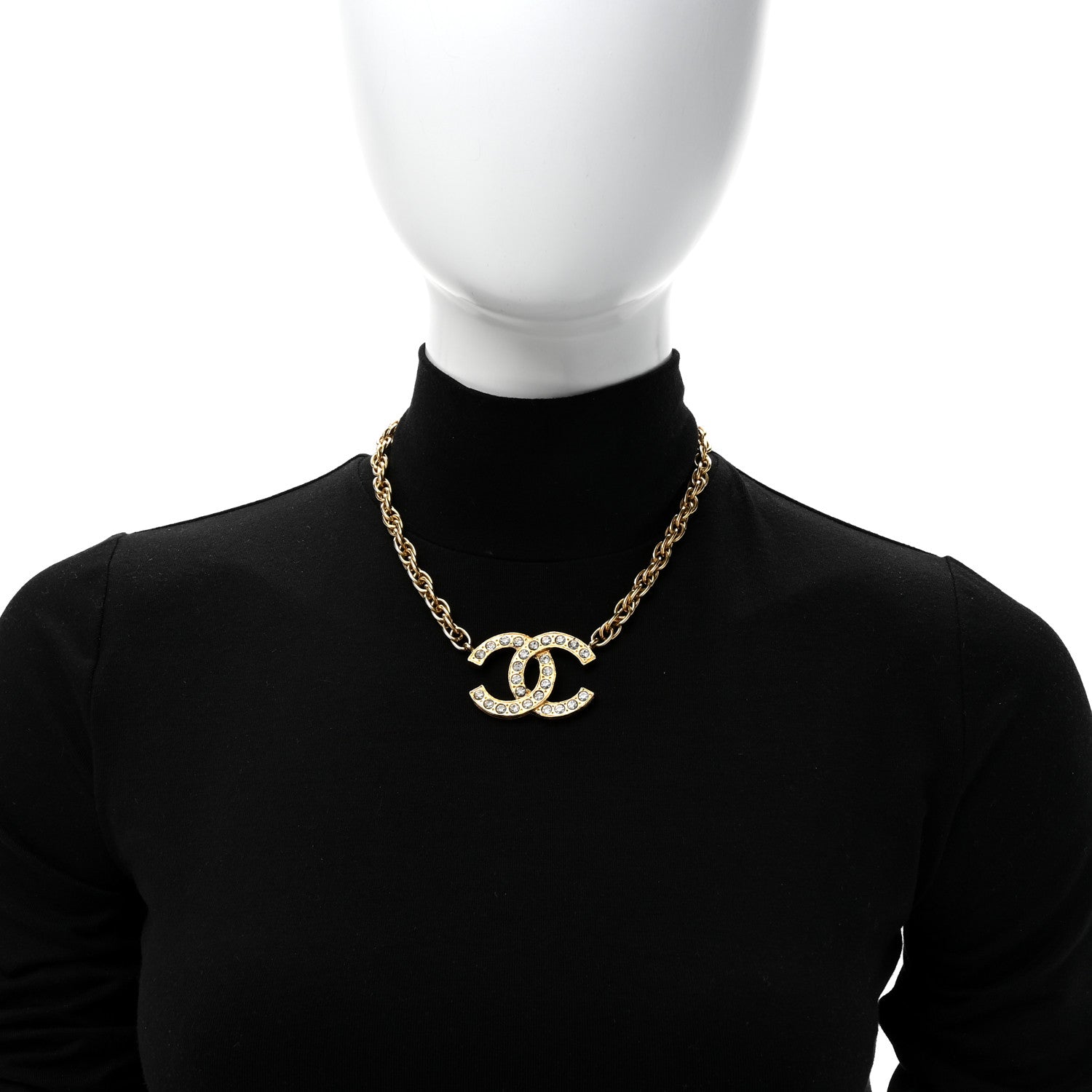 Chanel Crystal Chain Link CC Choker Necklace Gold 2 of 5