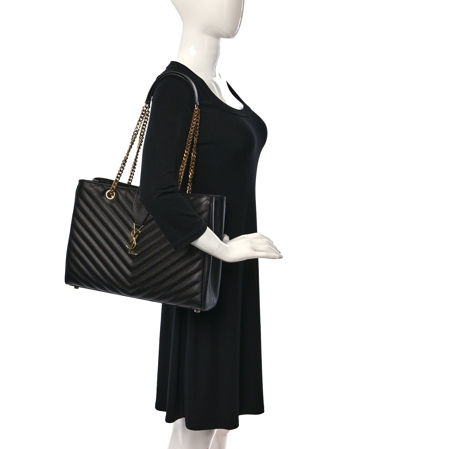 Saint Laurent Grain De Poudre Matelasse Chevron Monogram Shopping Bag Black 2 of 14