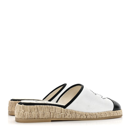 Chanel Crumpled Goatskin CC Espadrille Mules 35 White Black 4 of 10