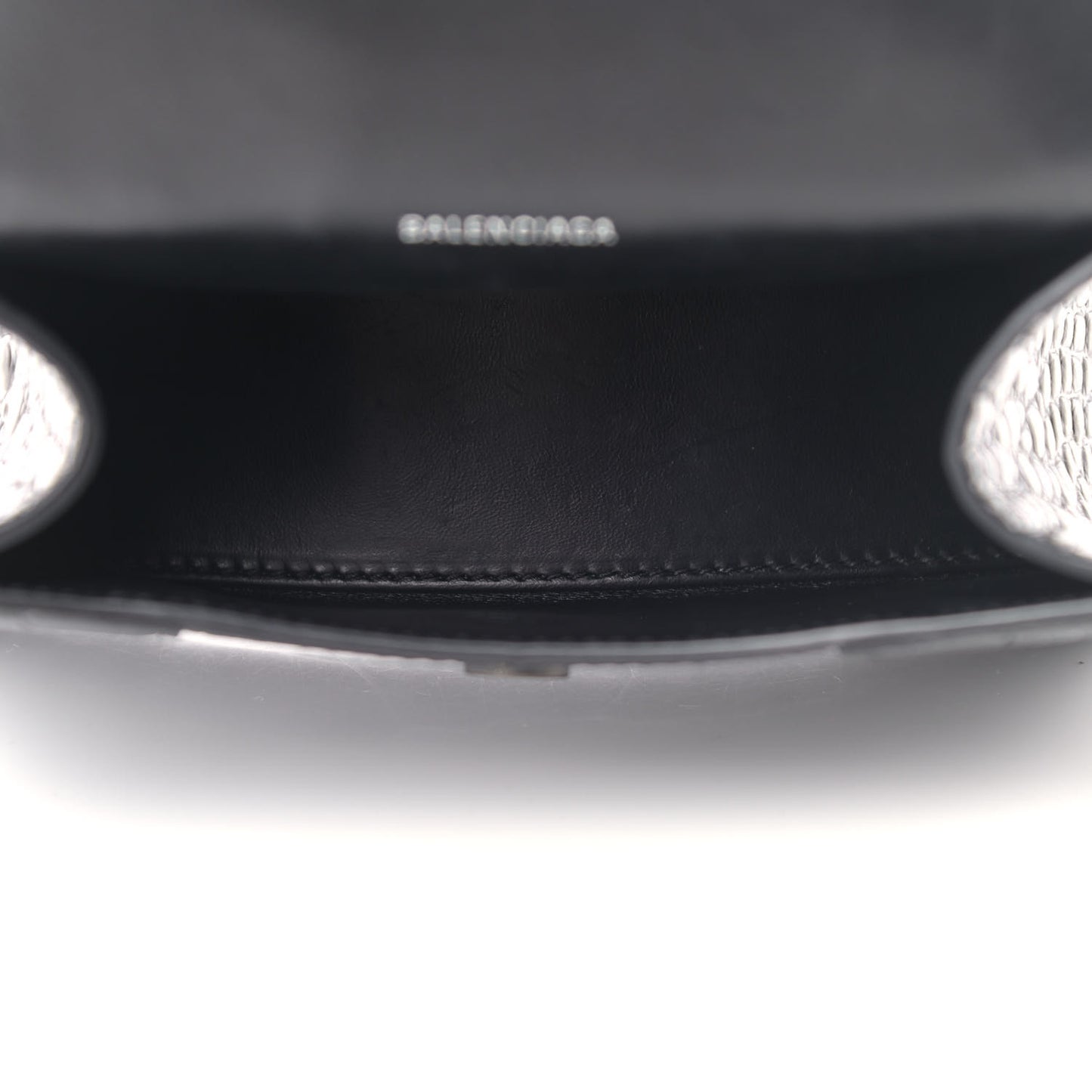 Shiny Calfskin Monochrome Crocodile Embossed Hourglass Top Handle Bag XS Black
