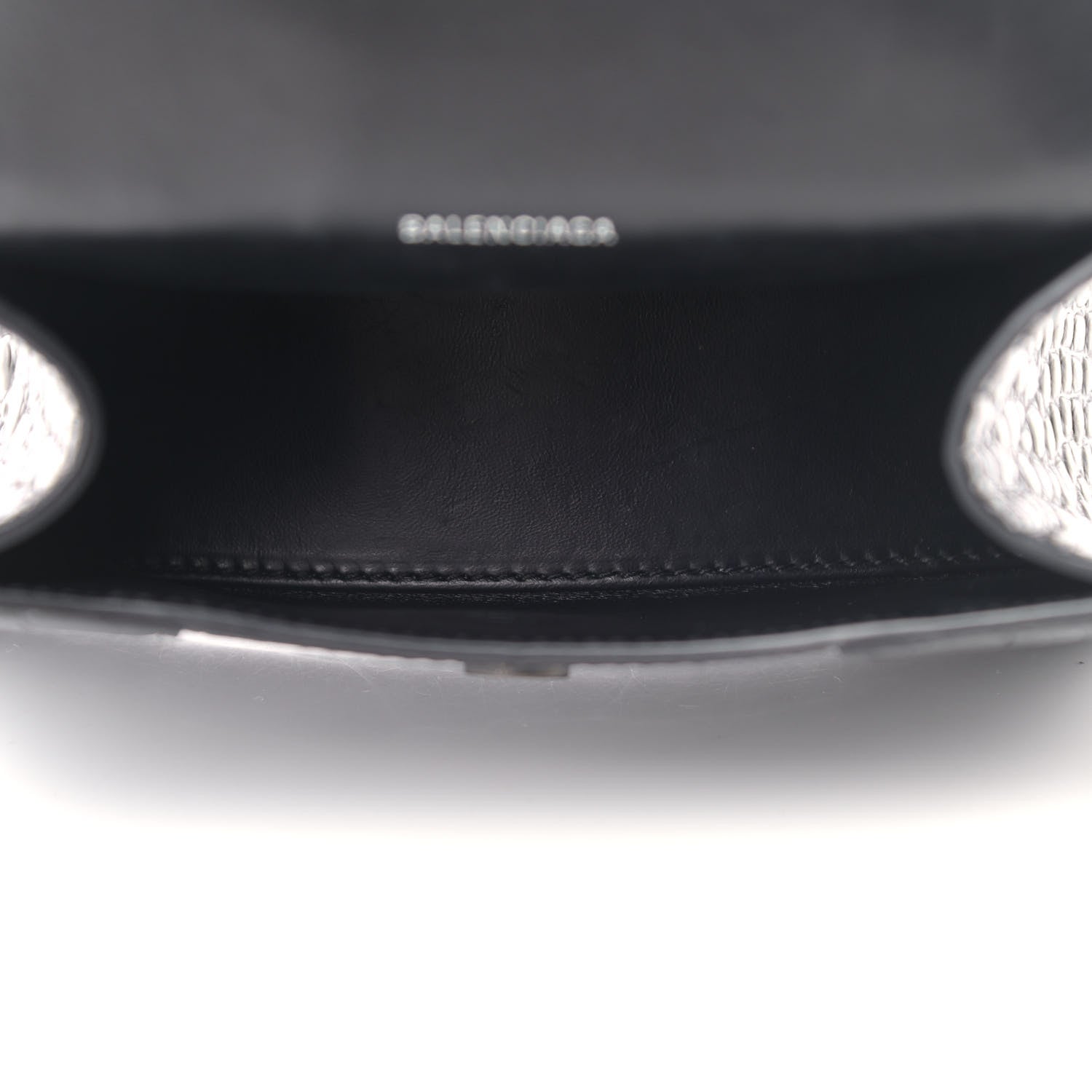 Balenciaga Shiny Calfskin Monochrome Crocodile Embossed Hourglass Top Handle Bag XS Black 4 of 7
