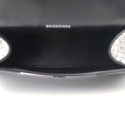 Balenciaga Shiny Calfskin Monochrome Crocodile Embossed Hourglass Top Handle Bag XS Black 4 of 7