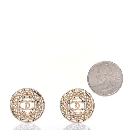Chanel Pearl Crystal Baguette CC Round Earrings Gold 3 of 11