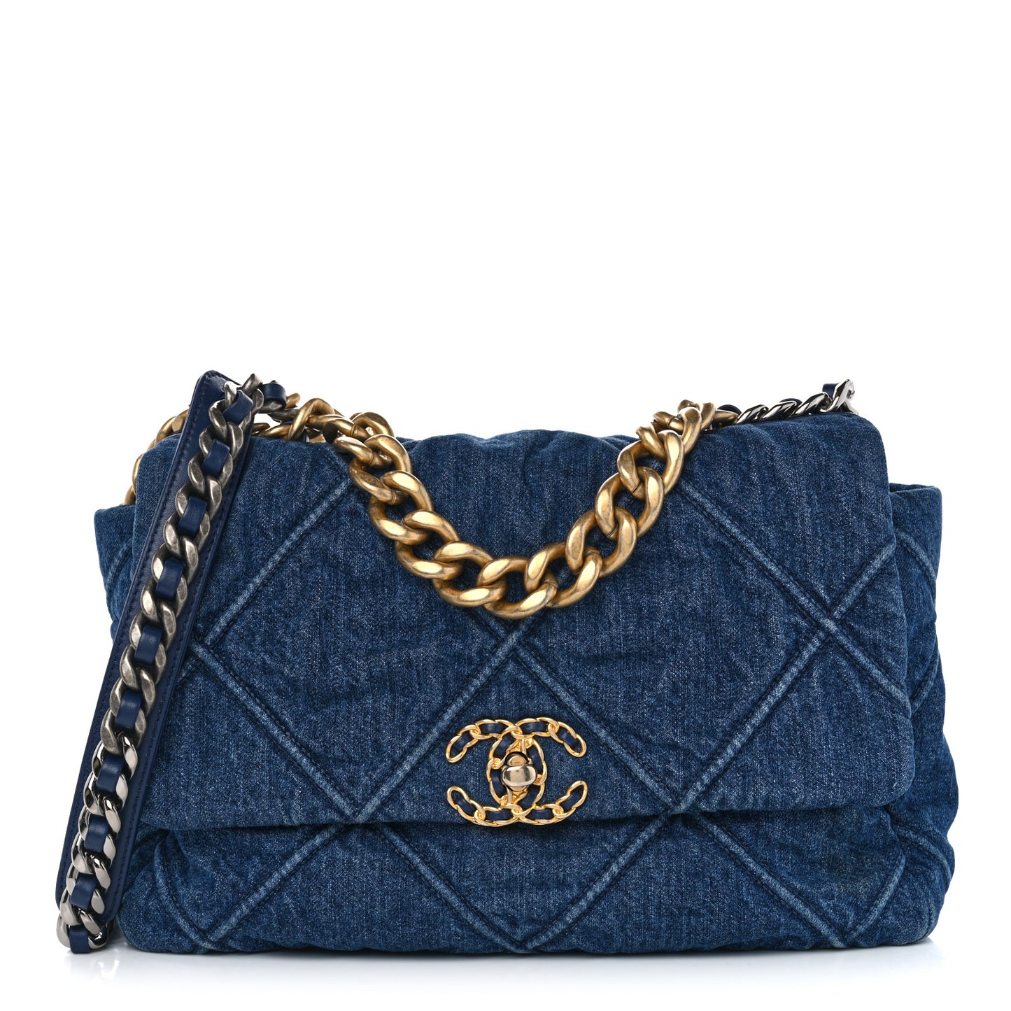 Denim Quilted Large Chanel 19 Flap Blue