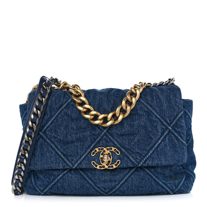 Chanel Denim Quilted Large Chanel 19 Flap Blue 1 of 12