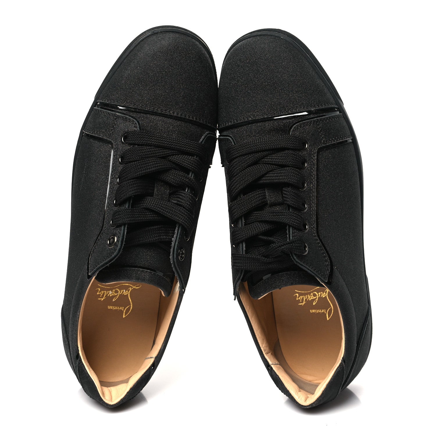 Christian Louboutin Glitter Calfskin Vieira Flat Sneakers 40 Black 2 of 9