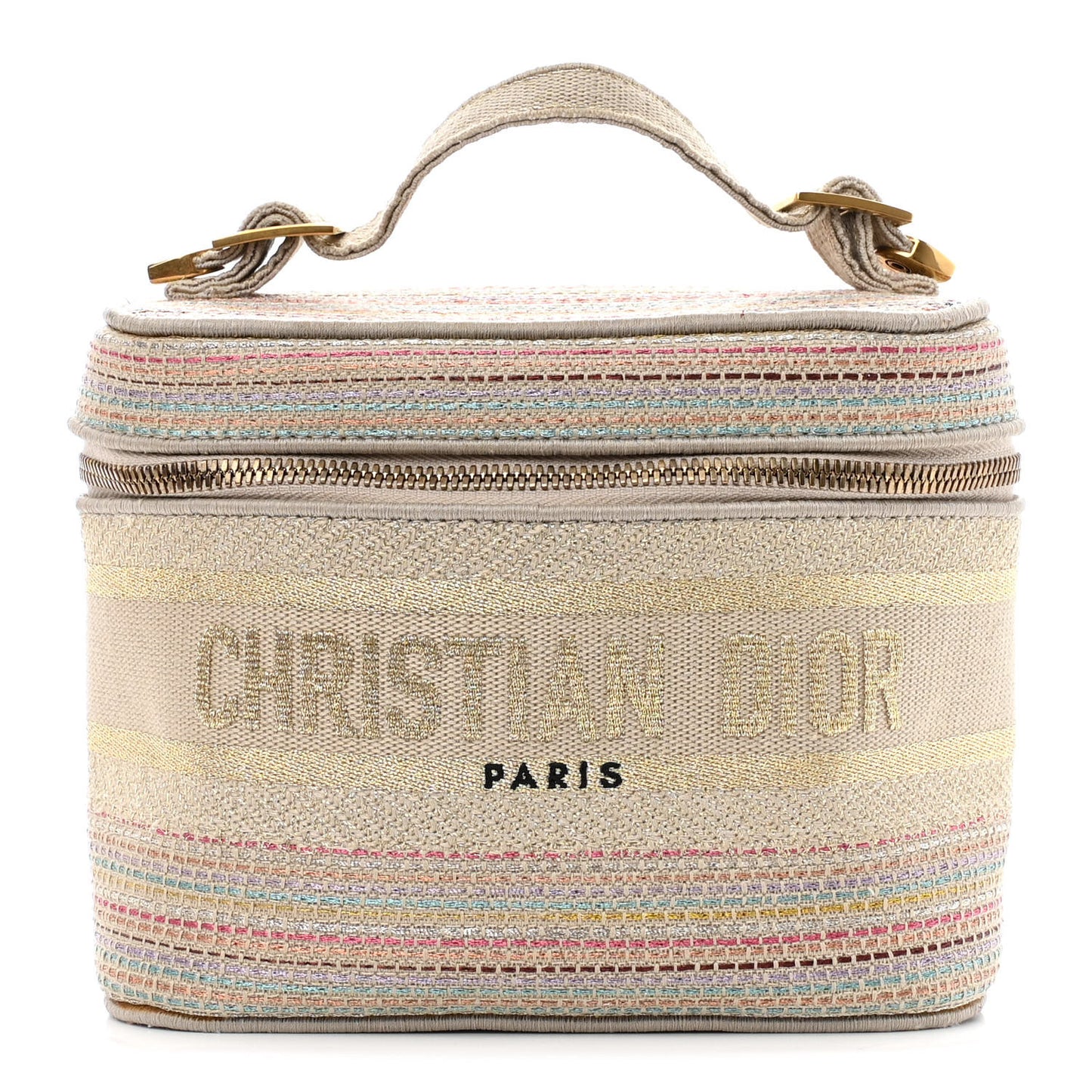 Canvas Embroidered Stripes Diortravel Vanity Case Multicolor